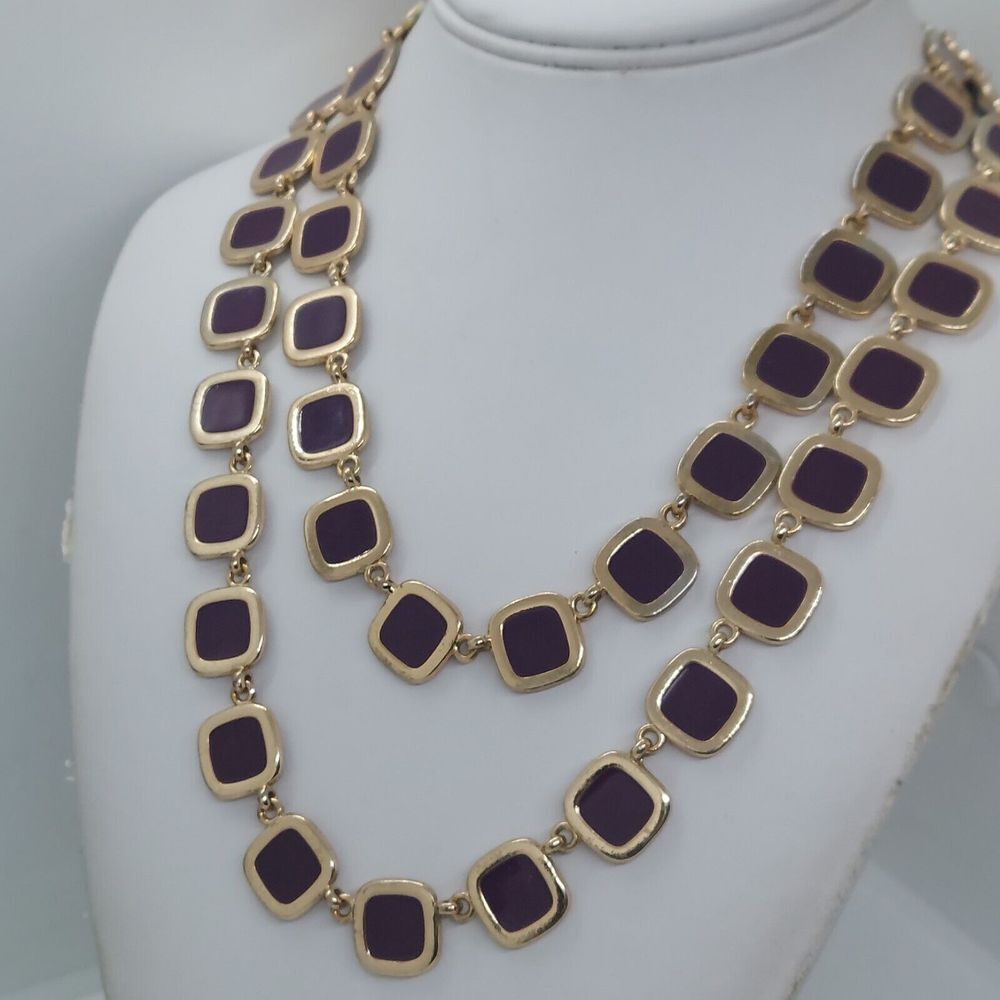 Gold Tone And Plum Double Strand Layered‎ Necklace